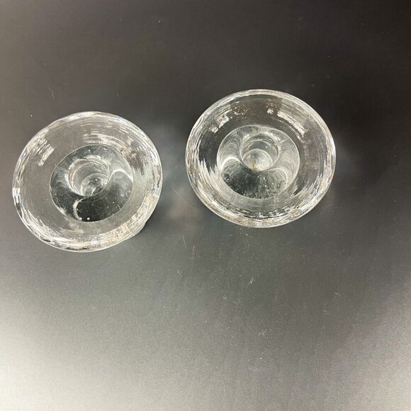 Blenko Ice Clear Crystal Candleholders set of 2 - Picture 3 of 7